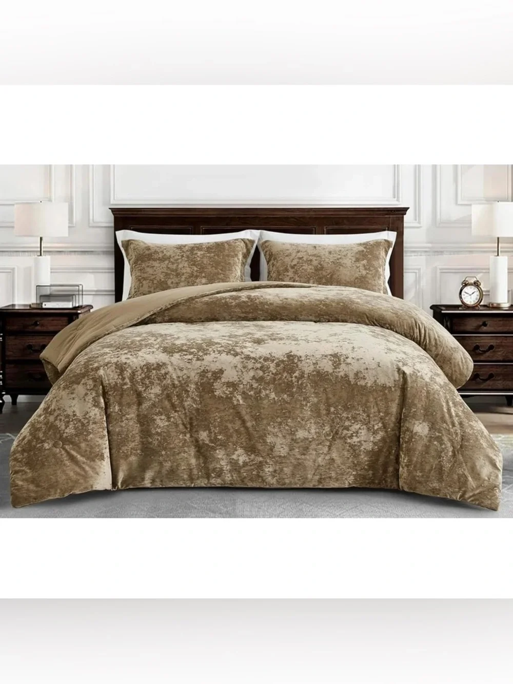 Plush Velvet Luxe king 3 piece Comforter Set - Tan